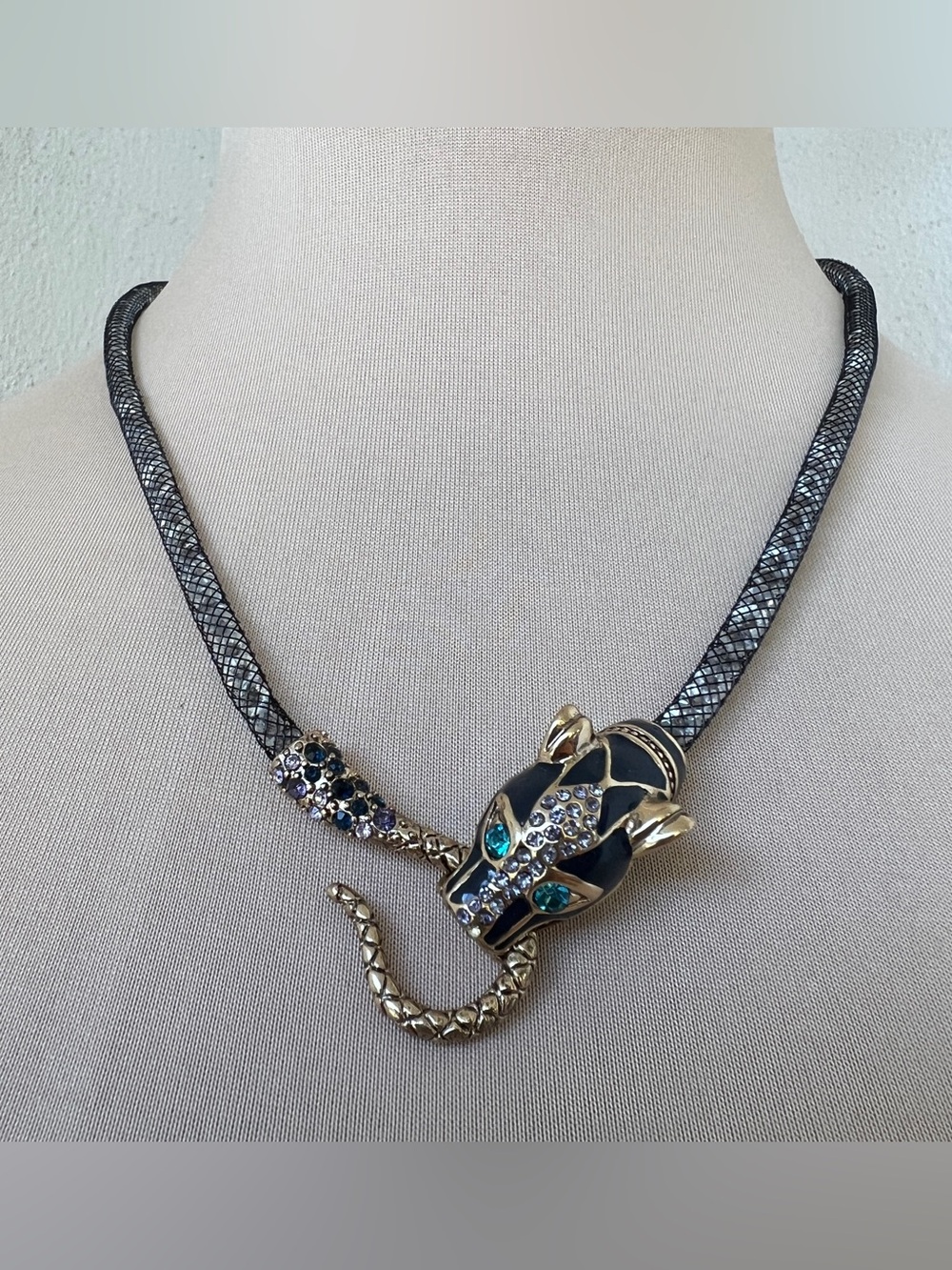 Vintage Black and Gold Panther Statement Necklace